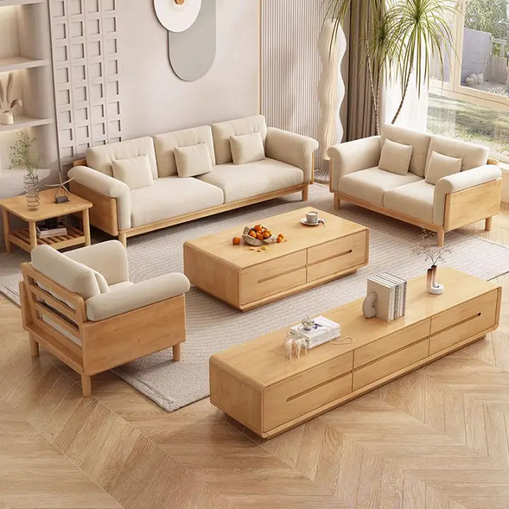 Beech Wood Sofa Set – Modern & Classic